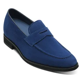 7 CM/2.76 Inches CMR CHAMARIPA Elevator Penny Loafers for Men - Stylish Blue Suede Hidden Heel Shoes