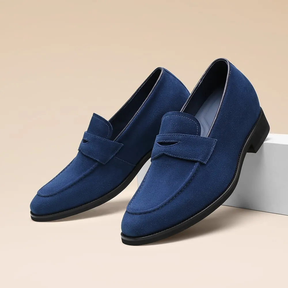 7 CM/2.76 Inches CMR CHAMARIPA Elevator Penny Loafers for Men - Stylish Blue Suede Hidden Heel Shoes