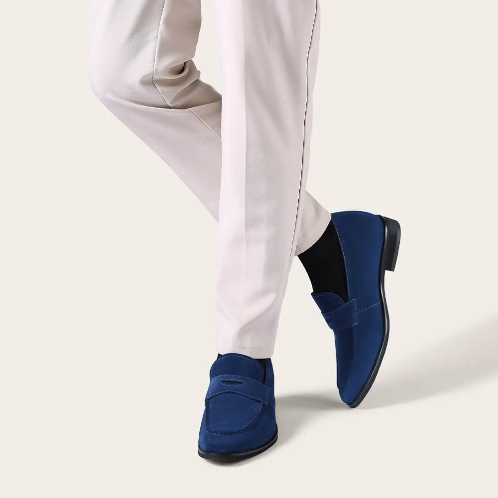 7 CM/2.76 Inches CMR CHAMARIPA Elevator Penny Loafers for Men - Stylish Blue Suede Hidden Heel Shoes