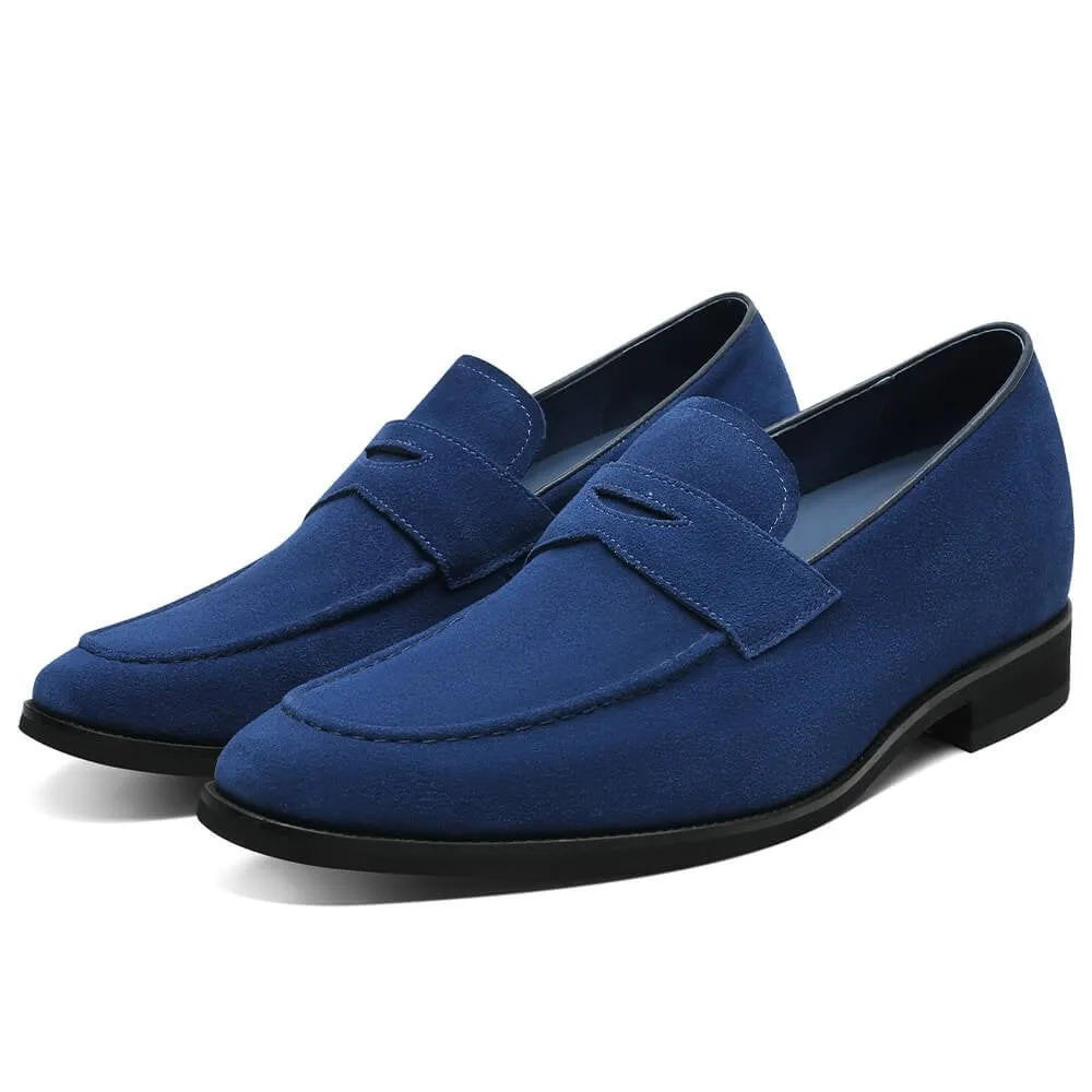 7 CM/2.76 Inches CMR CHAMARIPA Elevator Penny Loafers for Men - Stylish Blue Suede Hidden Heel Shoes