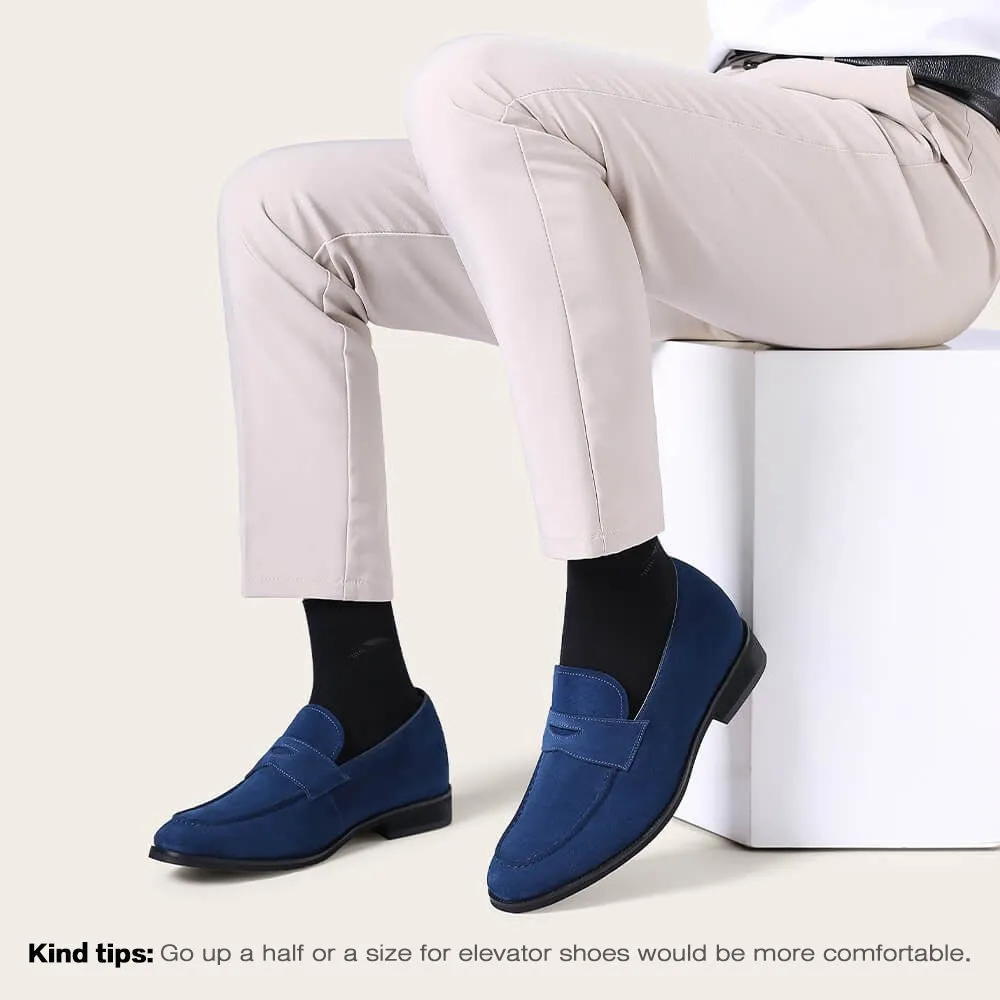 7 CM/2.76 Inches CMR CHAMARIPA Elevator Penny Loafers for Men - Stylish Blue Suede Hidden Heel Shoes