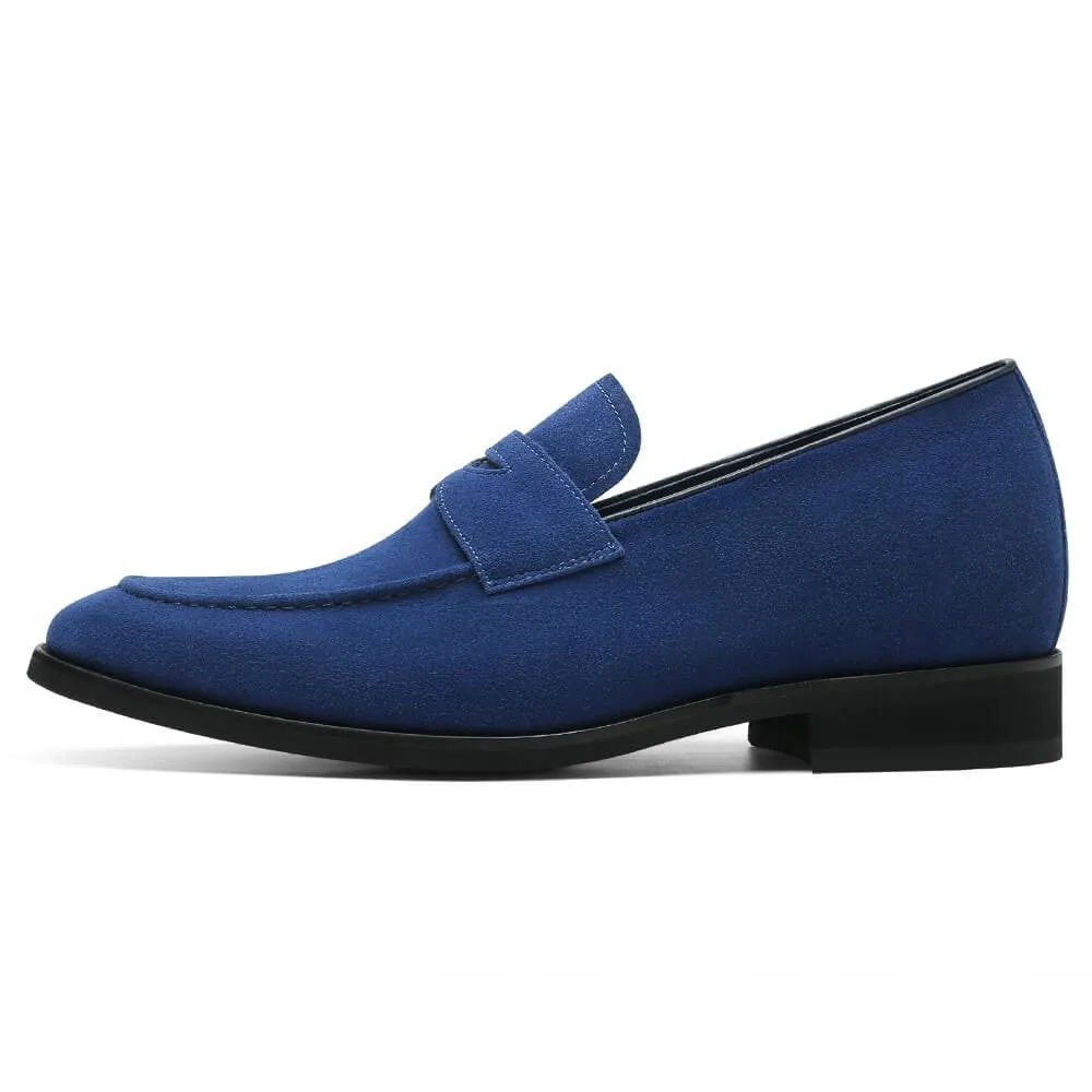 7 CM/2.76 Inches CMR CHAMARIPA Elevator Penny Loafers for Men - Stylish Blue Suede Hidden Heel Shoes