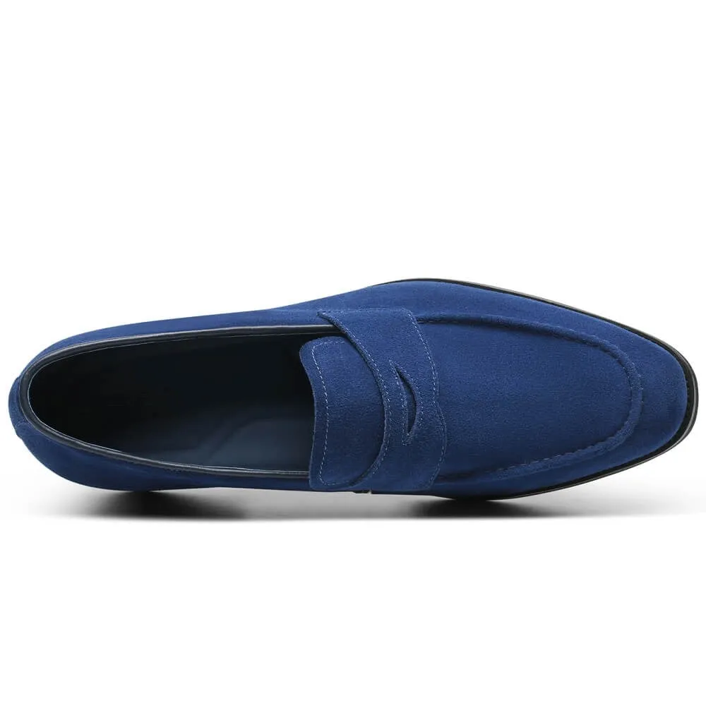 7 CM/2.76 Inches CMR CHAMARIPA Elevator Penny Loafers for Men - Stylish Blue Suede Hidden Heel Shoes