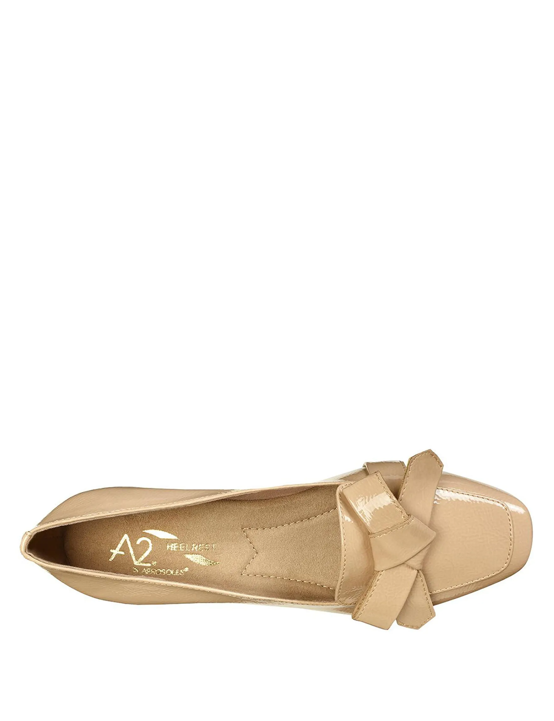 Aerosoles Nude Patent Bow Detail Vamp Slip On Low Heeled Comfortable Loafers