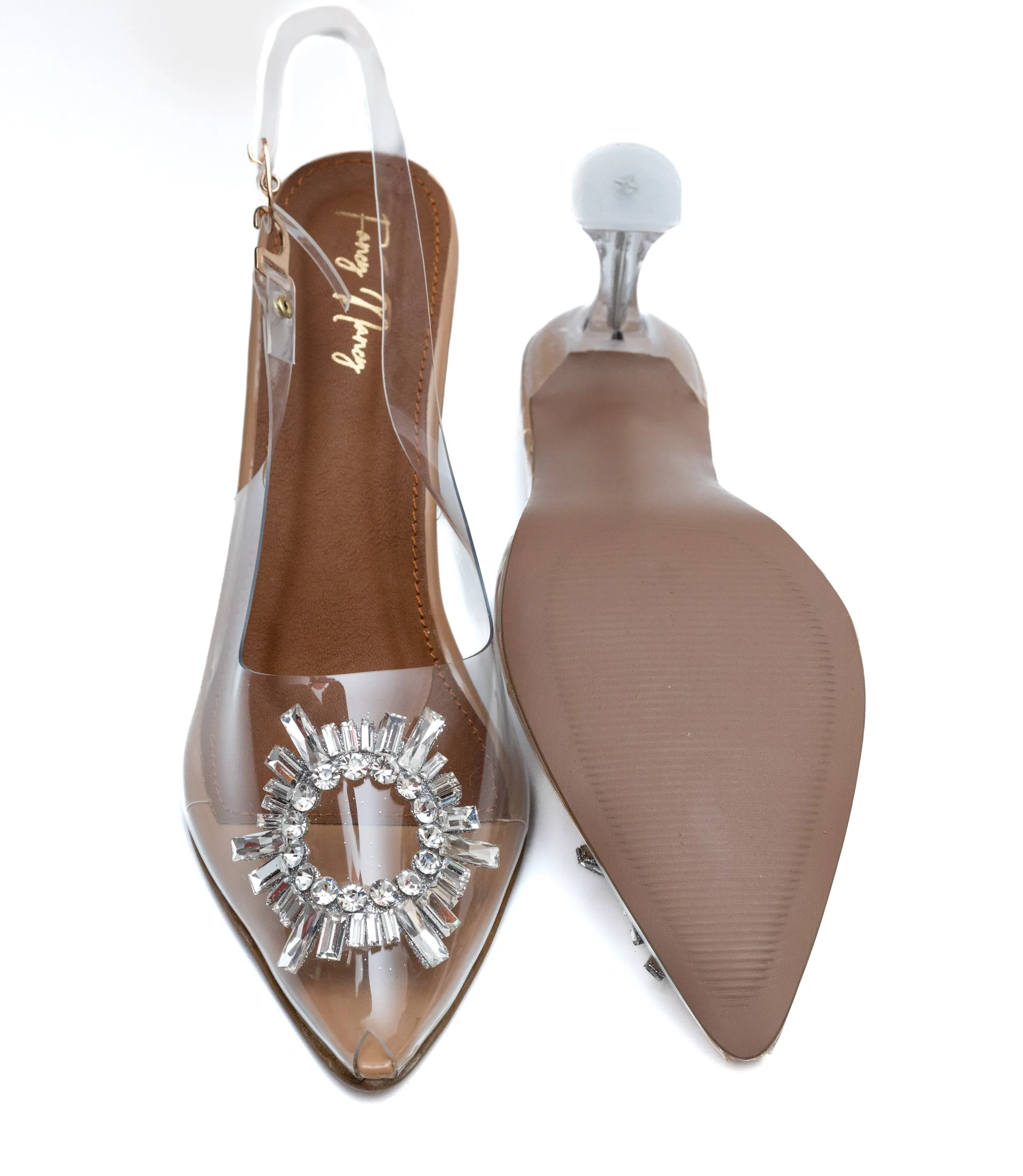 Amina Rhinestone Broach Heels - Nude