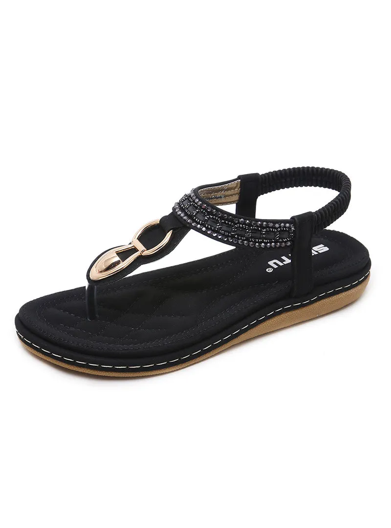 Beach Metal Rhinestone Flat Shoes