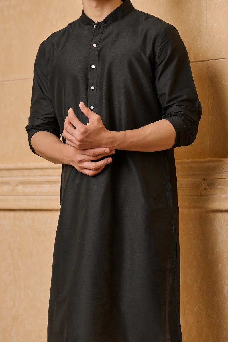 Black Zero Point Collar Single Kurta