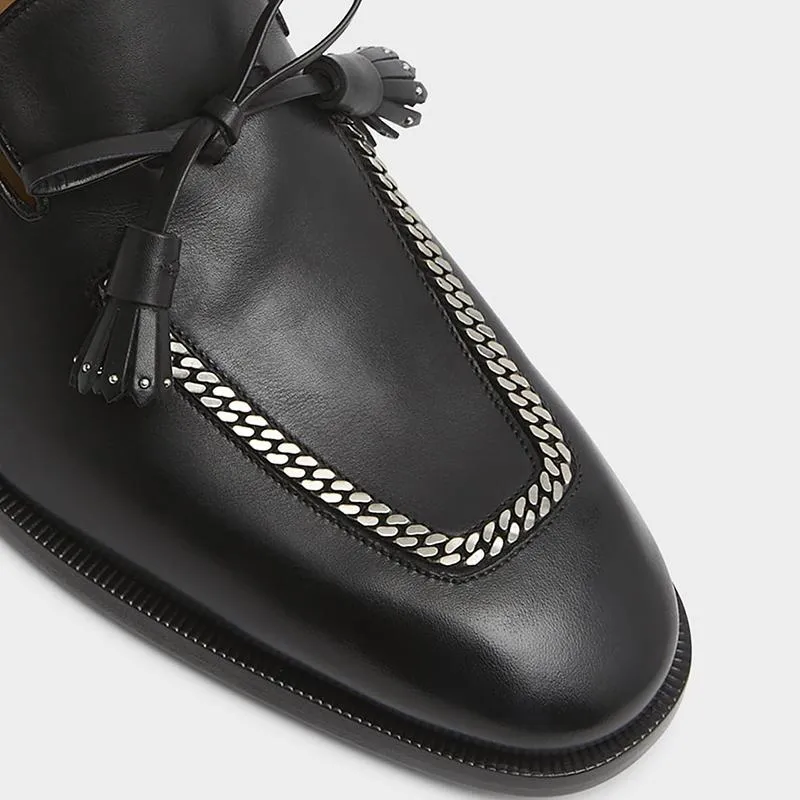 Bow Tassel Chains Leather Loafers