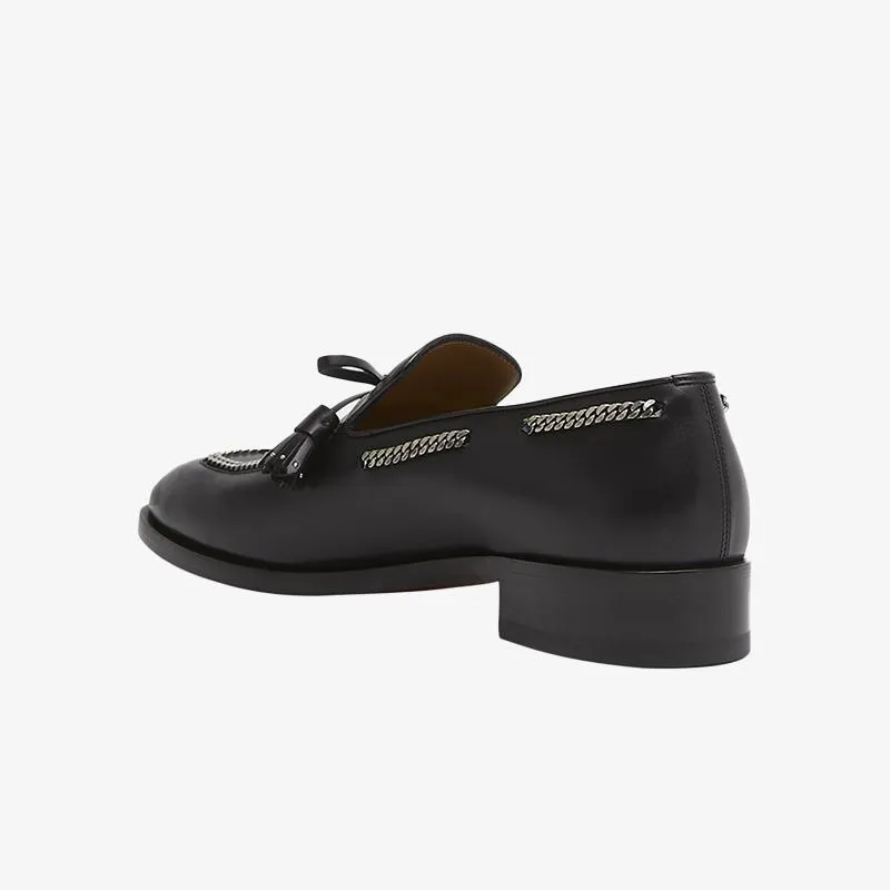 Bow Tassel Chains Leather Loafers