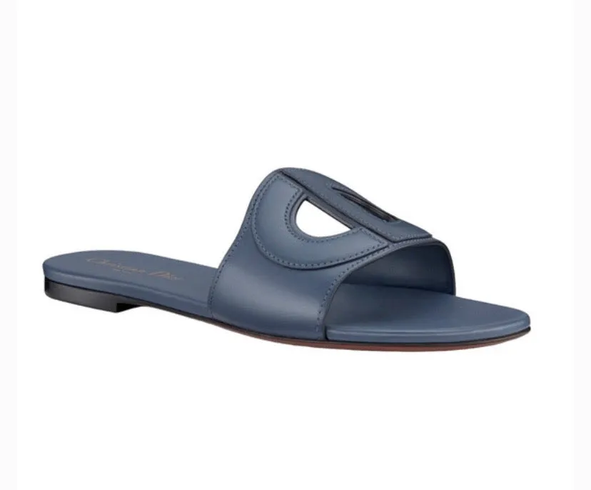 CHRISTIAN DIOR DWAY D-CLUB CALFSKIN LEATHER LOGO SLIDE MULES