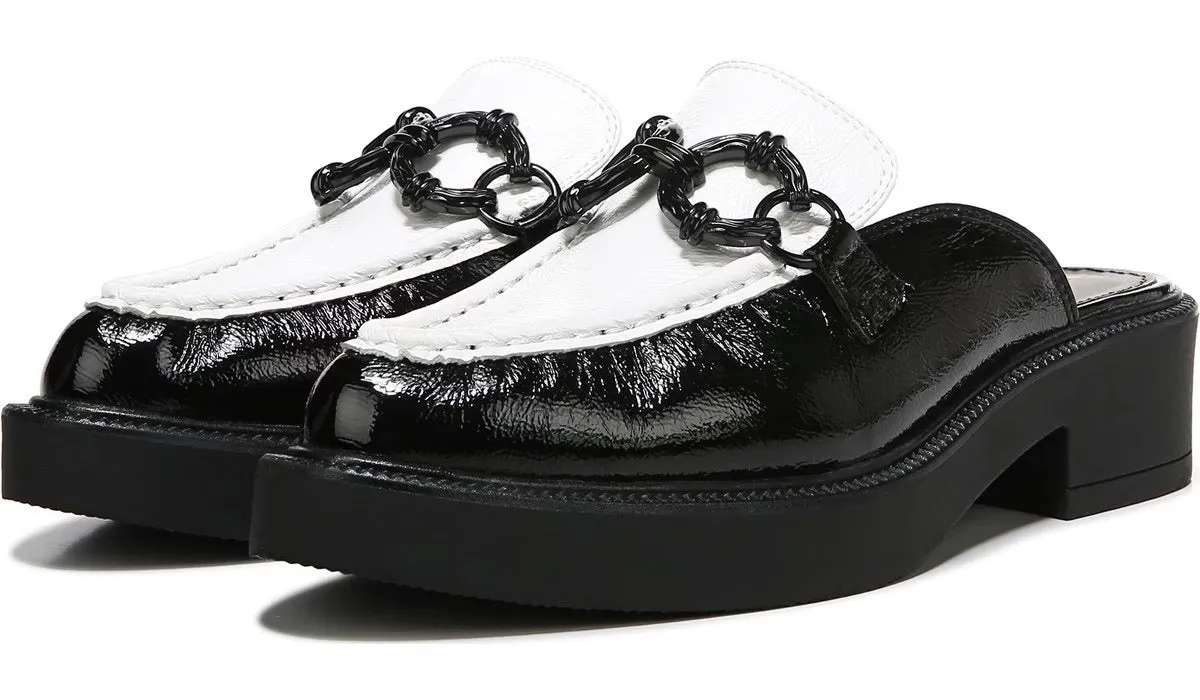 Circus by Sam Edelman Nancy Black White Rounded Toe Patent Slip On Dress Mules