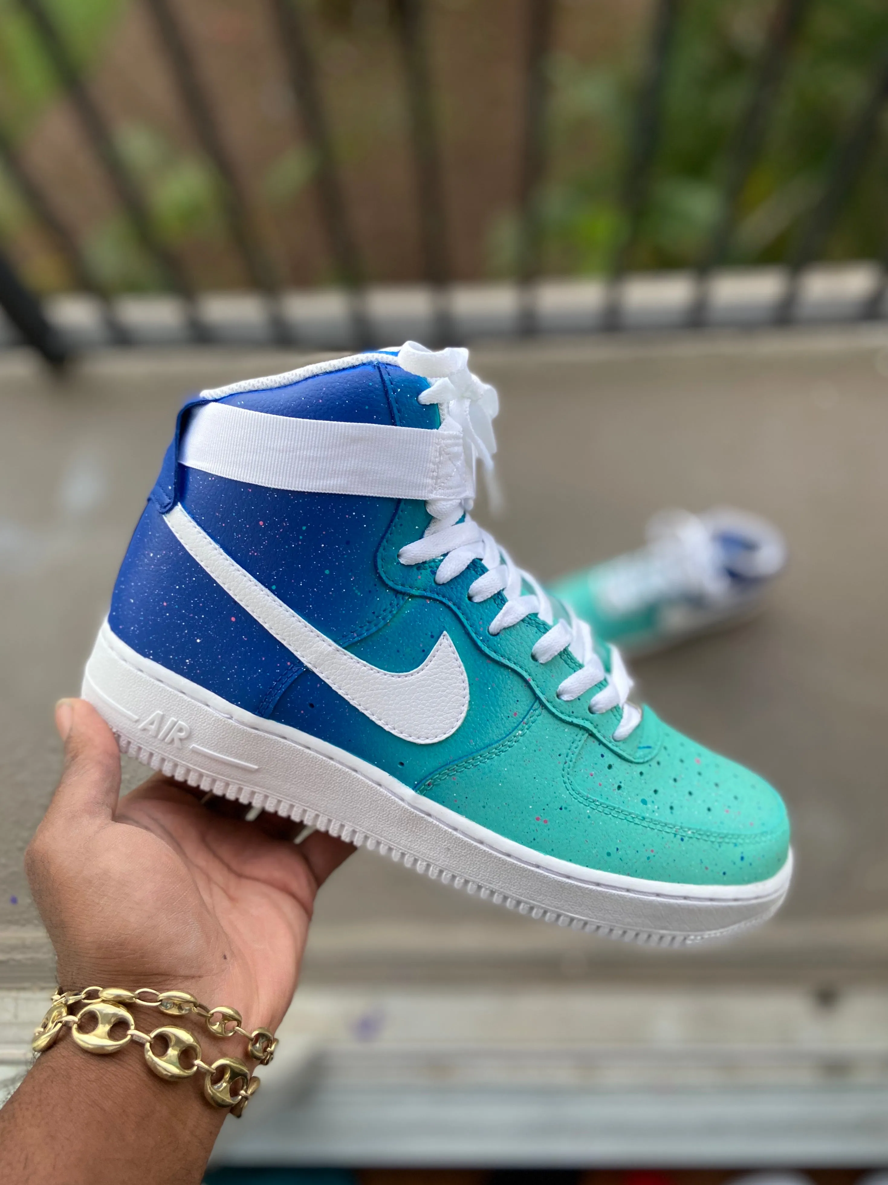 Custom Turquoise  High Top Air Force 1s