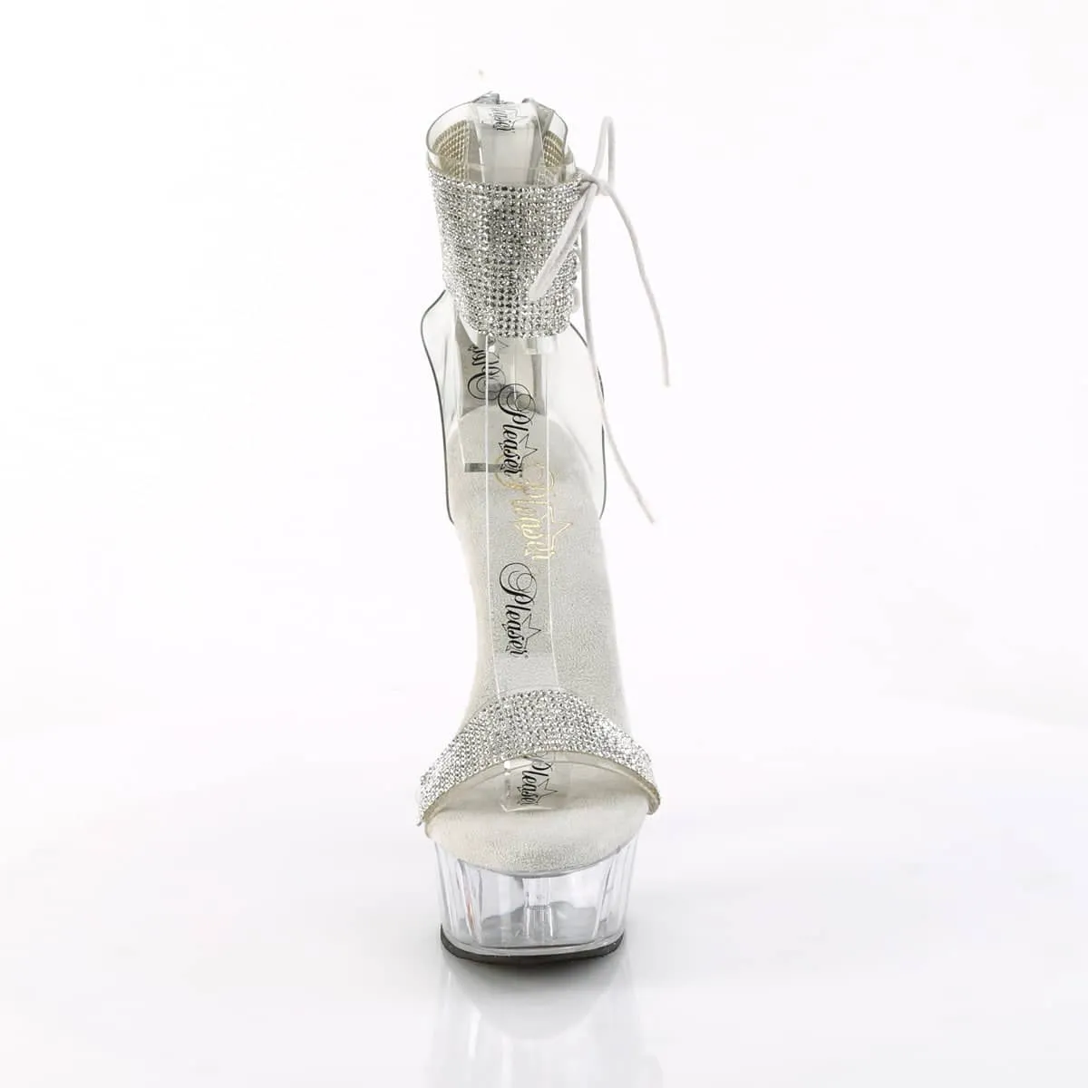 DELIGHT-627RS Silver & Clear Ankle Peep Toe High Heel