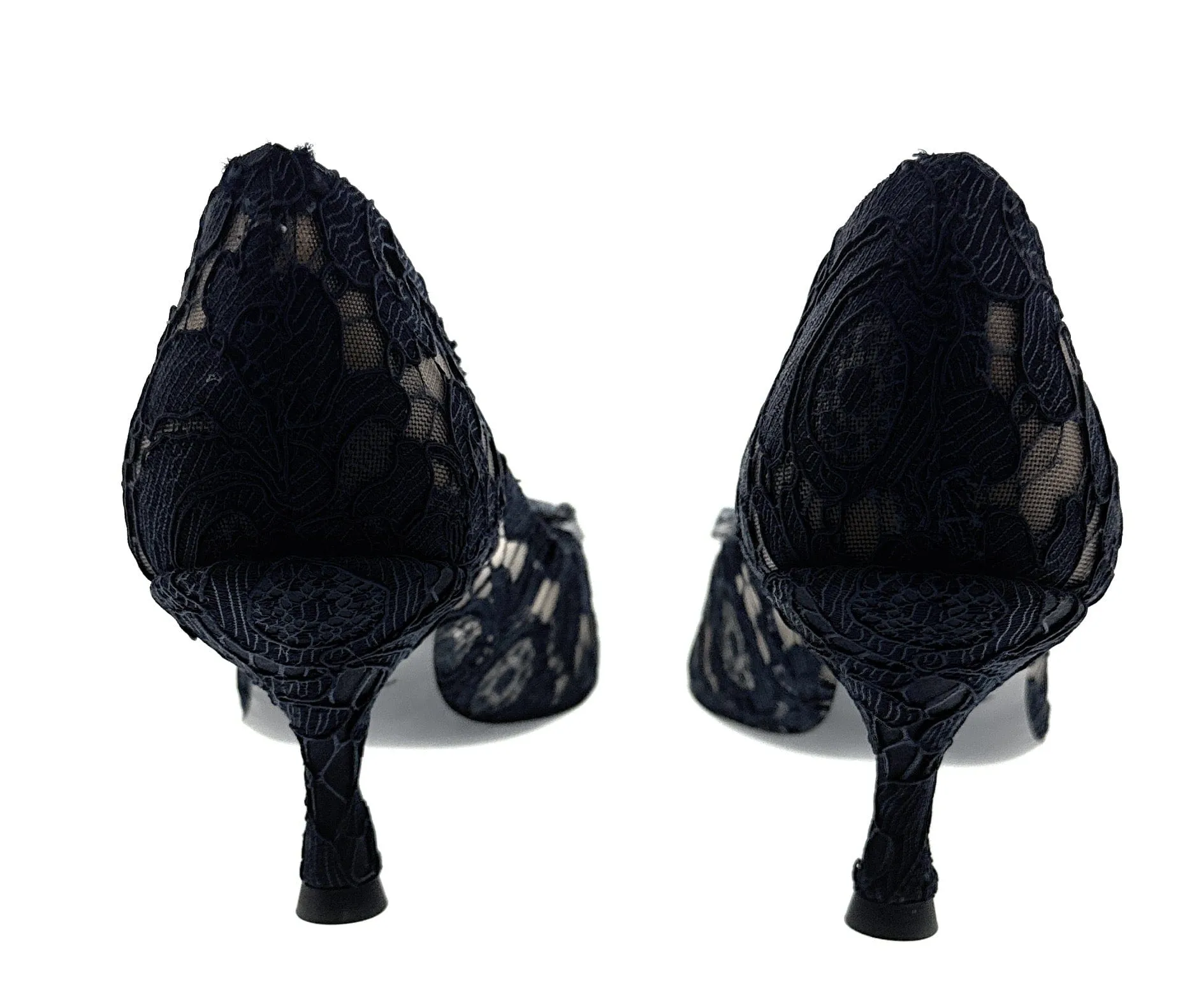 Dolce & Gabbana Deep Navy Floral Lace  Kitten Heels-EU35