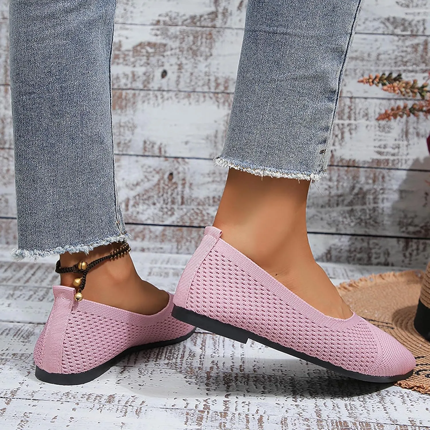 Dress Shoes for Women Pointed Toe Flats Shoes Knit Ballet Shoes Slip On Flat Loafers Dressy Office Shoes Work Shoes