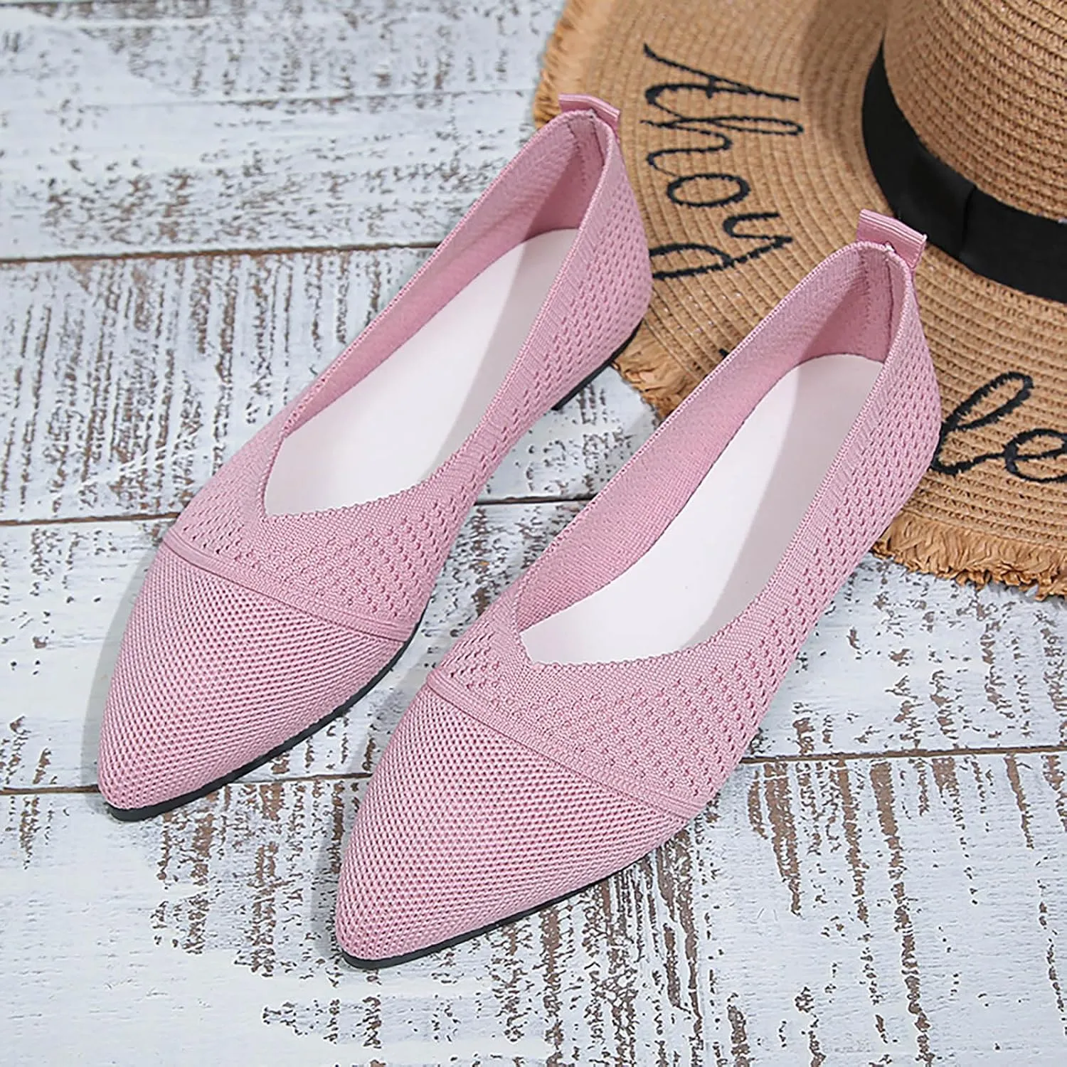 Dress Shoes for Women Pointed Toe Flats Shoes Knit Ballet Shoes Slip On Flat Loafers Dressy Office Shoes Work Shoes