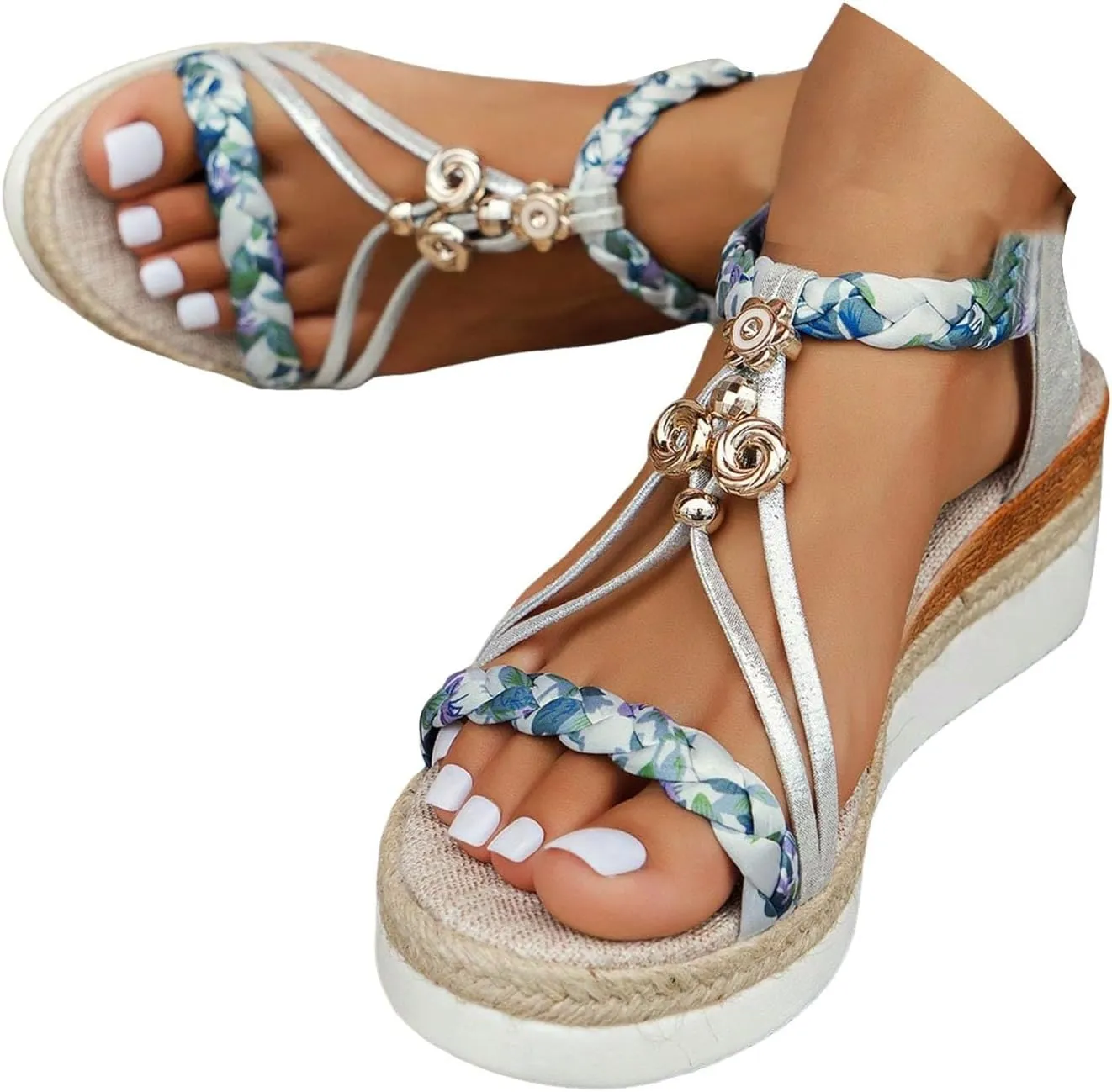 Eduavar Platform Sandals Women Elegant Dressy Bohemian Walking Shoes Open Toe Arch Support Summer Beach Comfort Sandals
