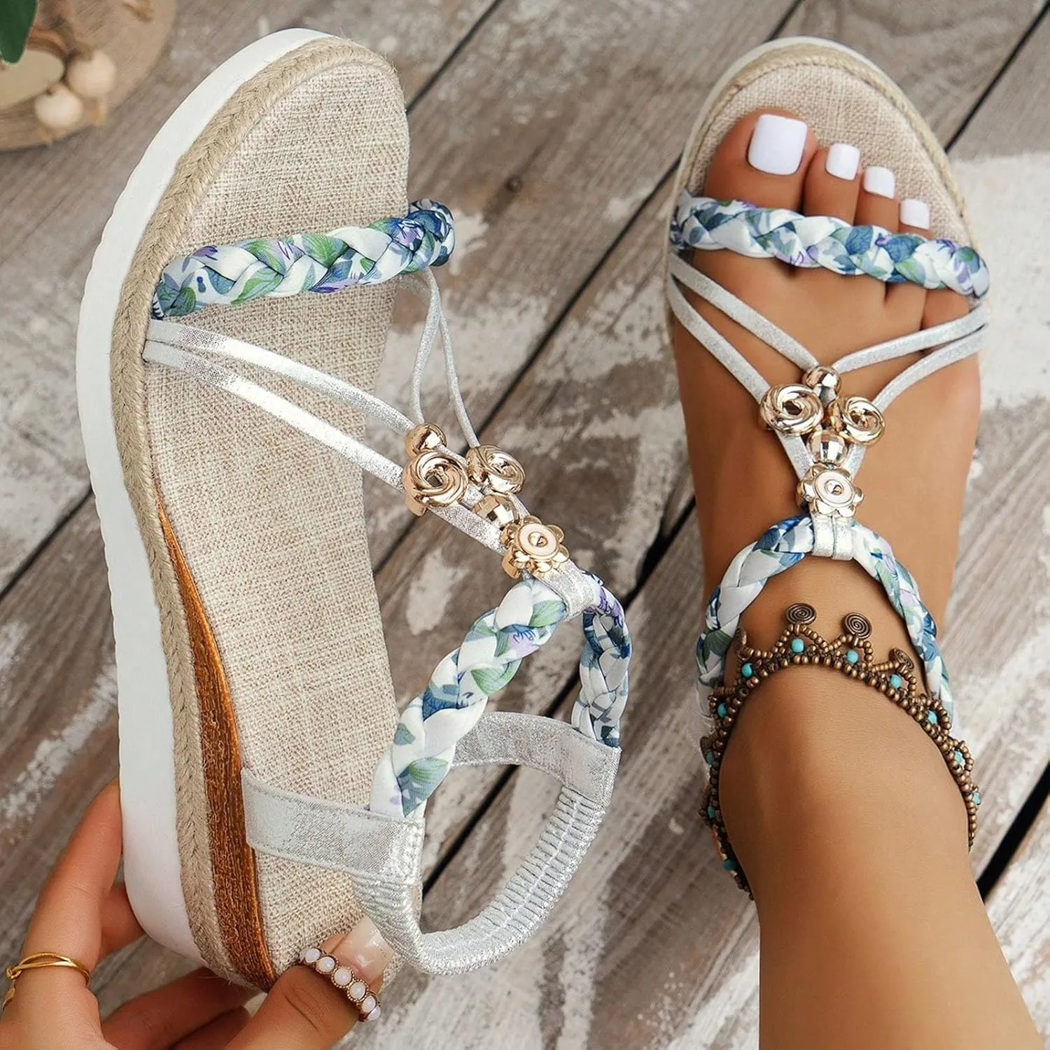 Eduavar Platform Sandals Women Elegant Dressy Bohemian Walking Shoes Open Toe Arch Support Summer Beach Comfort Sandals