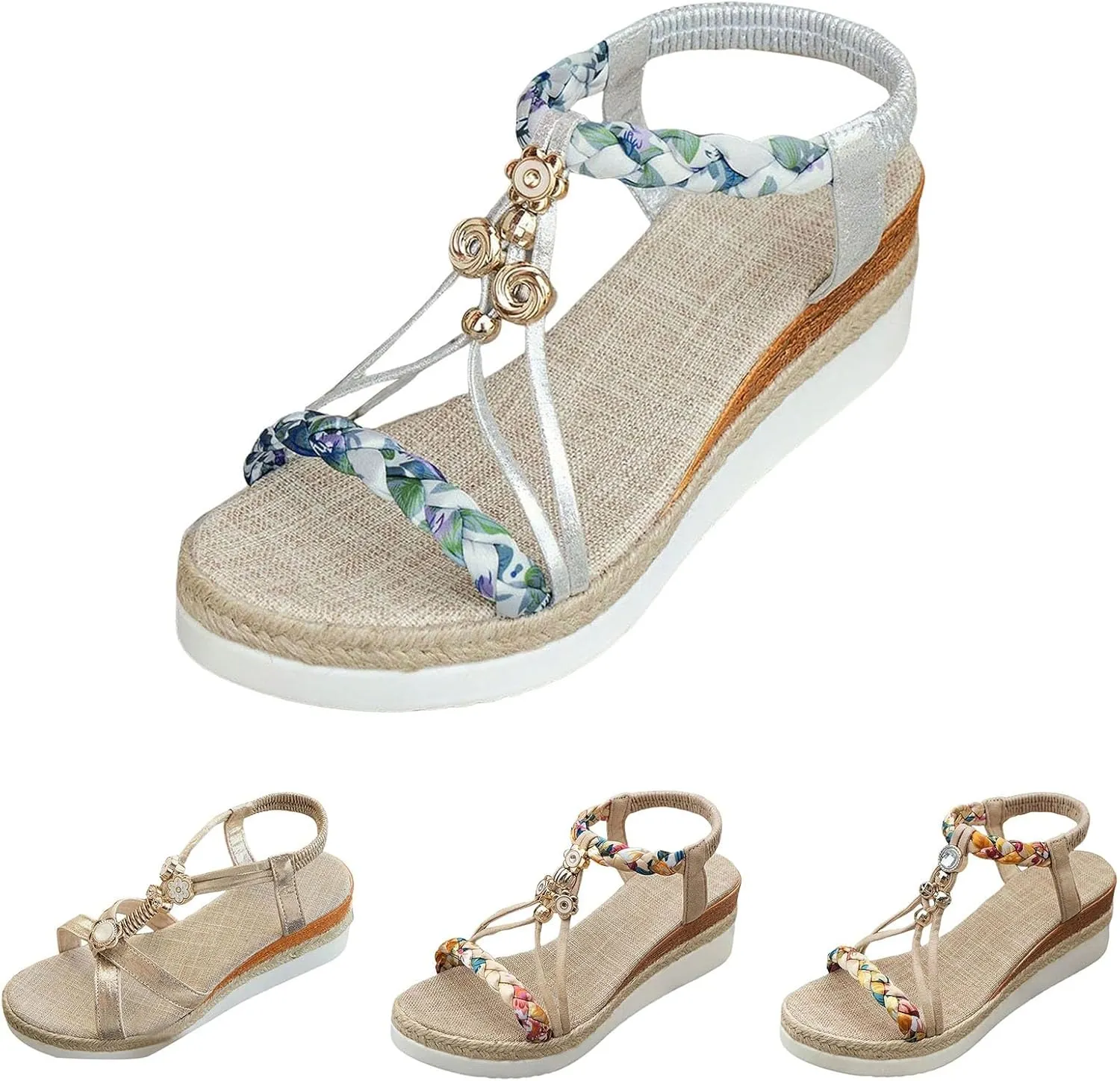 Eduavar Platform Sandals Women Elegant Dressy Bohemian Walking Shoes Open Toe Arch Support Summer Beach Comfort Sandals