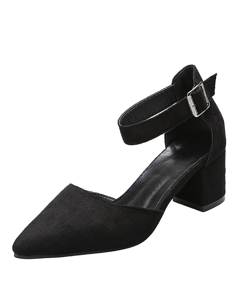 Faux suede pointed closed toe block heels sandals Cutout ankle strap sandals