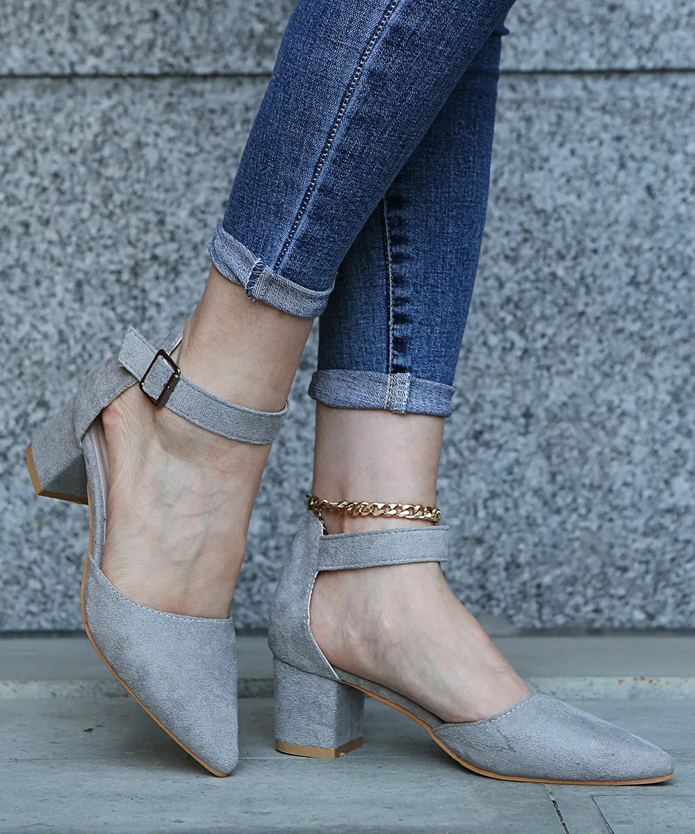 Faux suede pointed closed toe block heels sandals Cutout ankle strap sandals