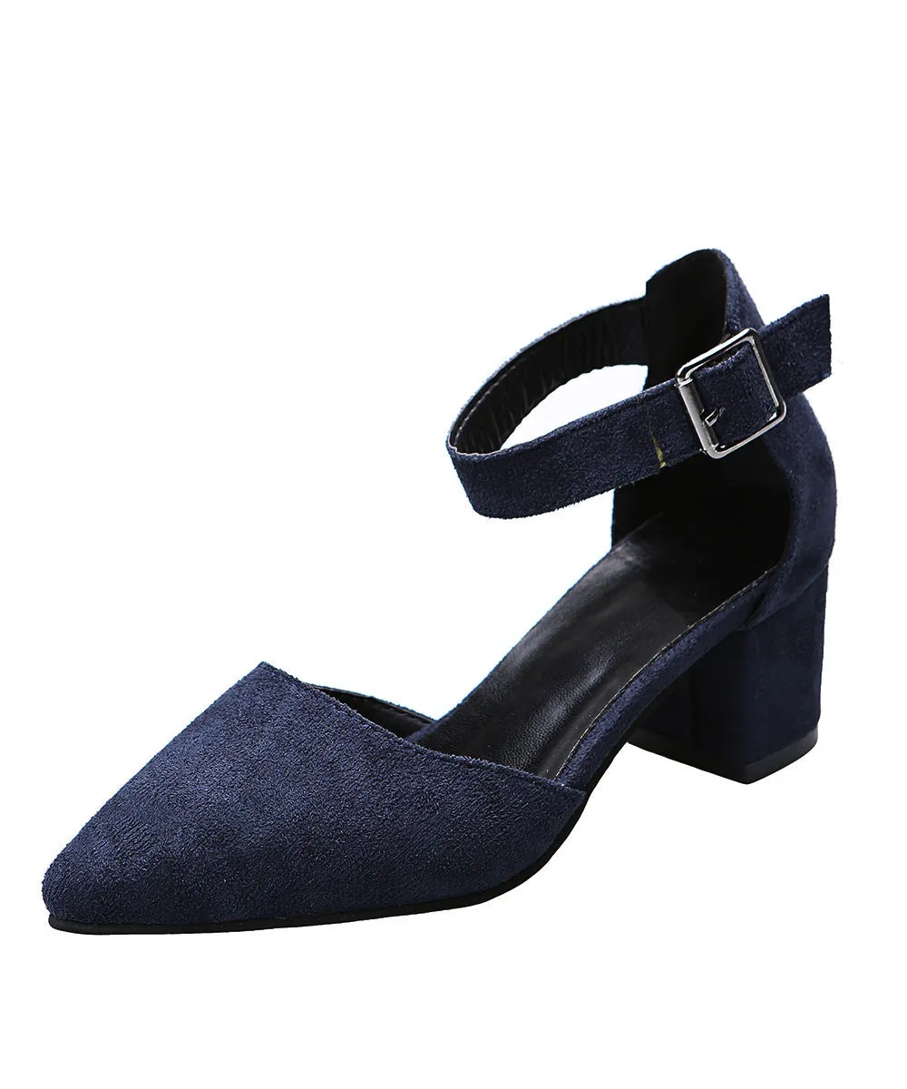 Faux suede pointed closed toe block heels sandals Cutout ankle strap sandals