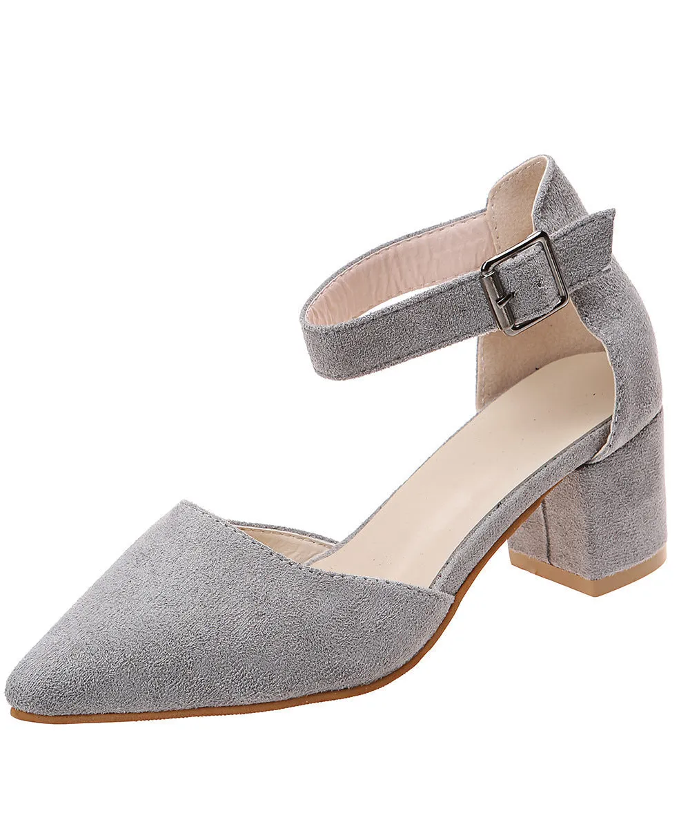 Faux suede pointed closed toe block heels sandals Cutout ankle strap sandals