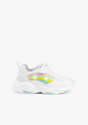 Girl's White Rainbow With Lights Sneakers