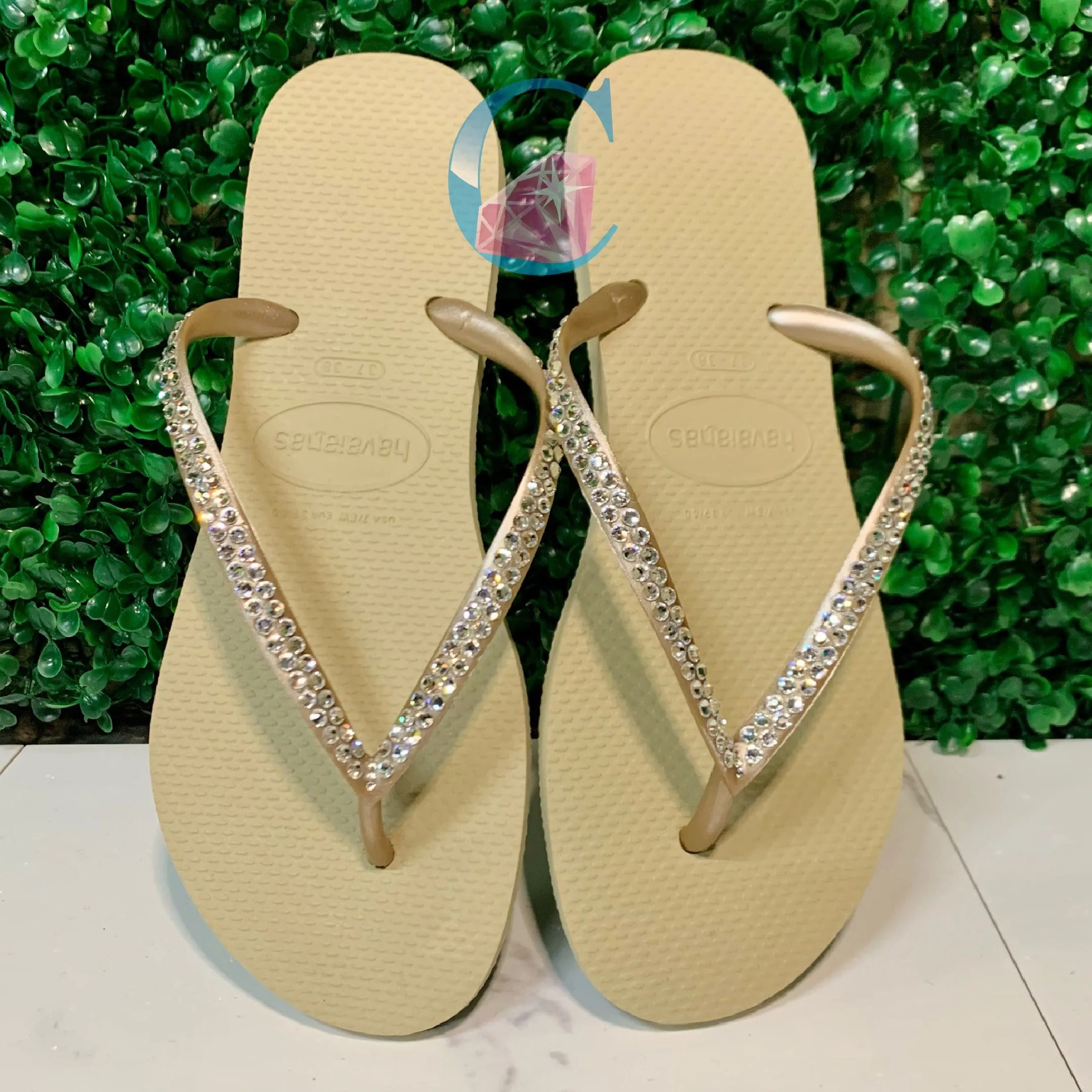 Gold Thin Strap Havaianas/Crystal - 2 Rows*