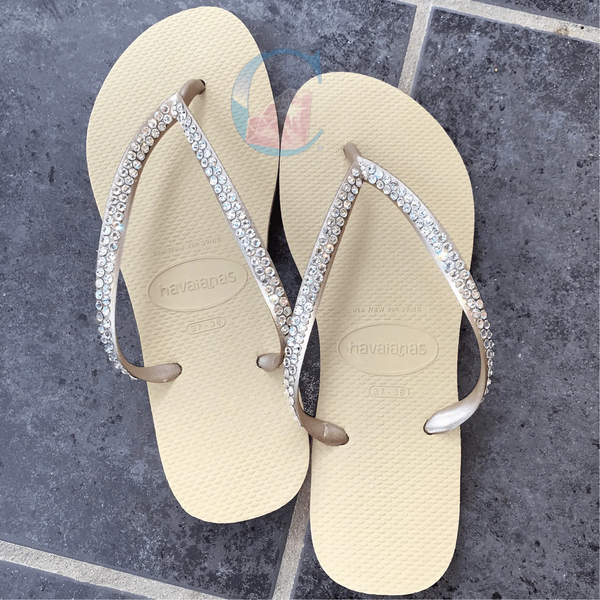 Gold Thin Strap Havaianas/Crystal - 2 Rows*