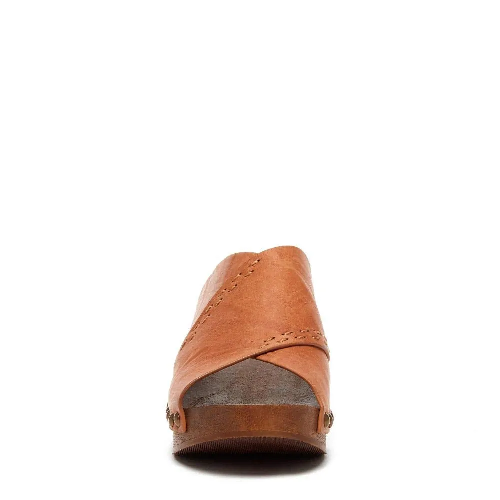 Kelsi Dagger Brooklyn Sands Tanned Leather Open Toe Slip On Fashion Wood Clogs