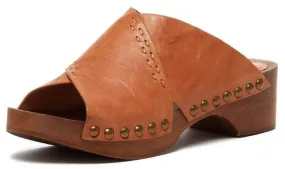 Kelsi Dagger Brooklyn Sands Tanned Leather Open Toe Slip On Fashion Wood Clogs