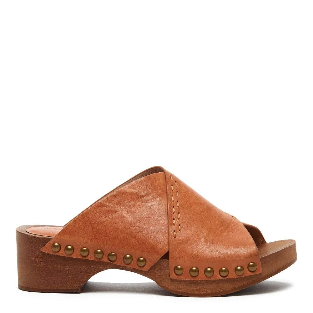 Kelsi Dagger Brooklyn Sands Tanned Leather Open Toe Slip On Fashion Wood Clogs
