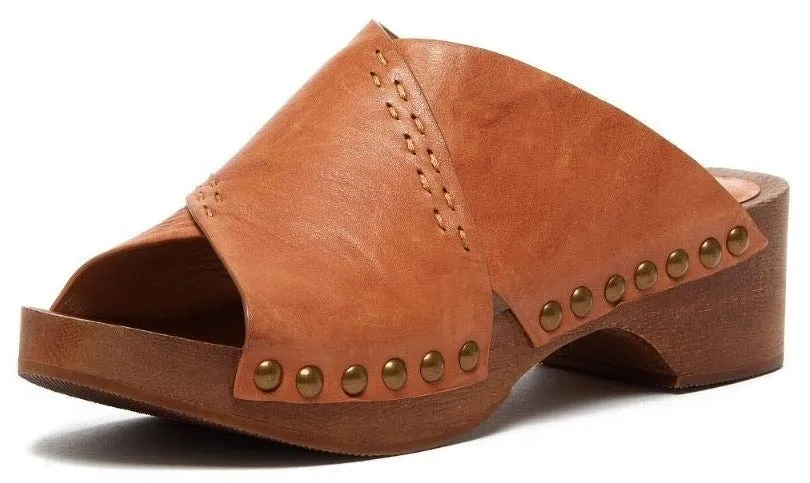 Kelsi Dagger Brooklyn Sands Tanned Leather Open Toe Slip On Fashion Wood Clogs