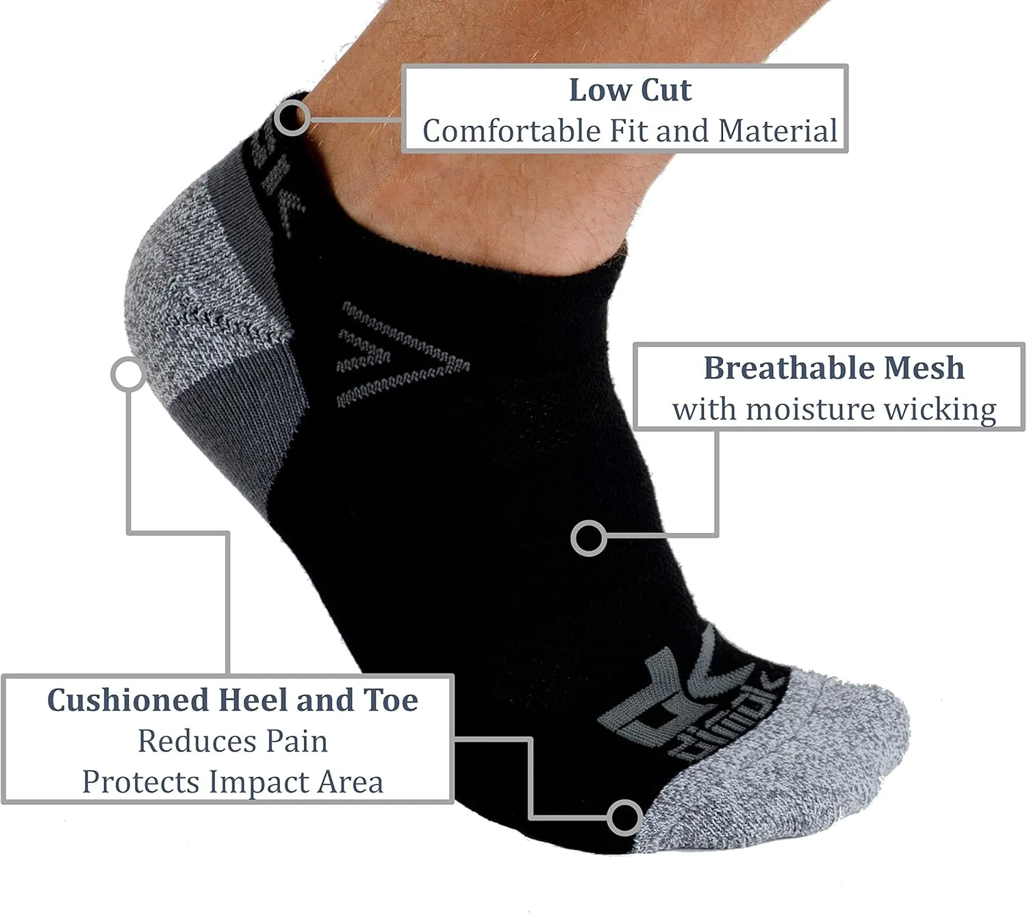 Mens Ankle Socks Athletic Cushioned Breathable Low Cut - No Show Sports Workout Running Socks - Exercise Socks 6 Pack