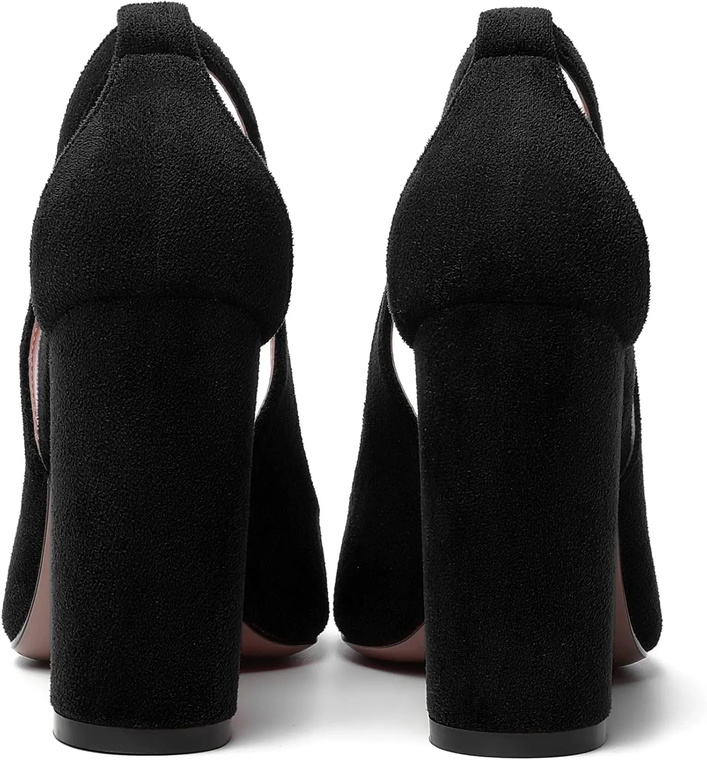 MERRORI Womens Evening Pointed Toe Solid Suede Elegant Slip On Chunky High Heel Pumps Shoes 4 Inch