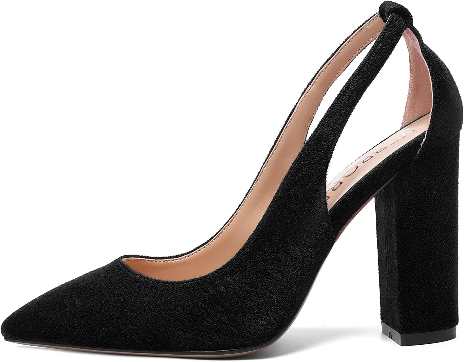 MERRORI Womens Evening Pointed Toe Solid Suede Elegant Slip On Chunky High Heel Pumps Shoes 4 Inch