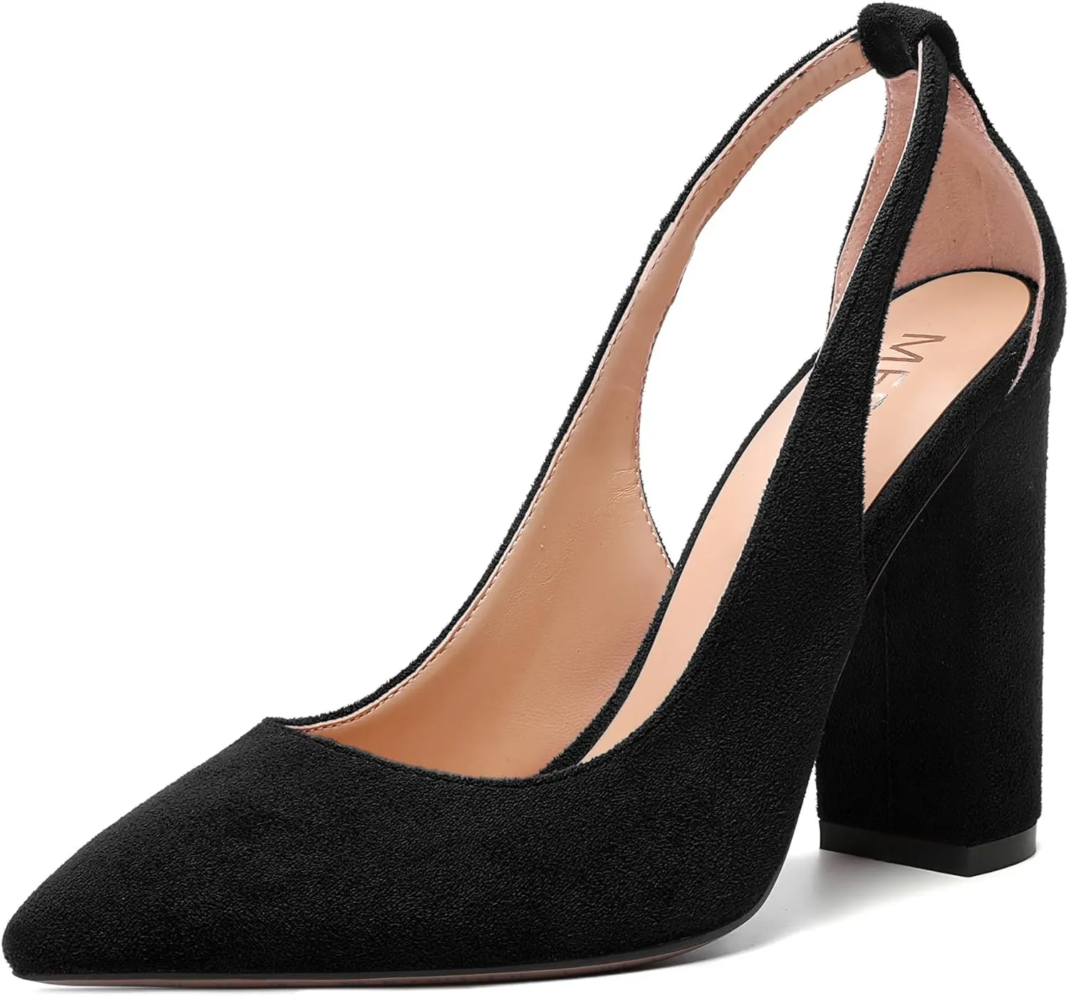 MERRORI Womens Evening Pointed Toe Solid Suede Elegant Slip On Chunky High Heel Pumps Shoes 4 Inch