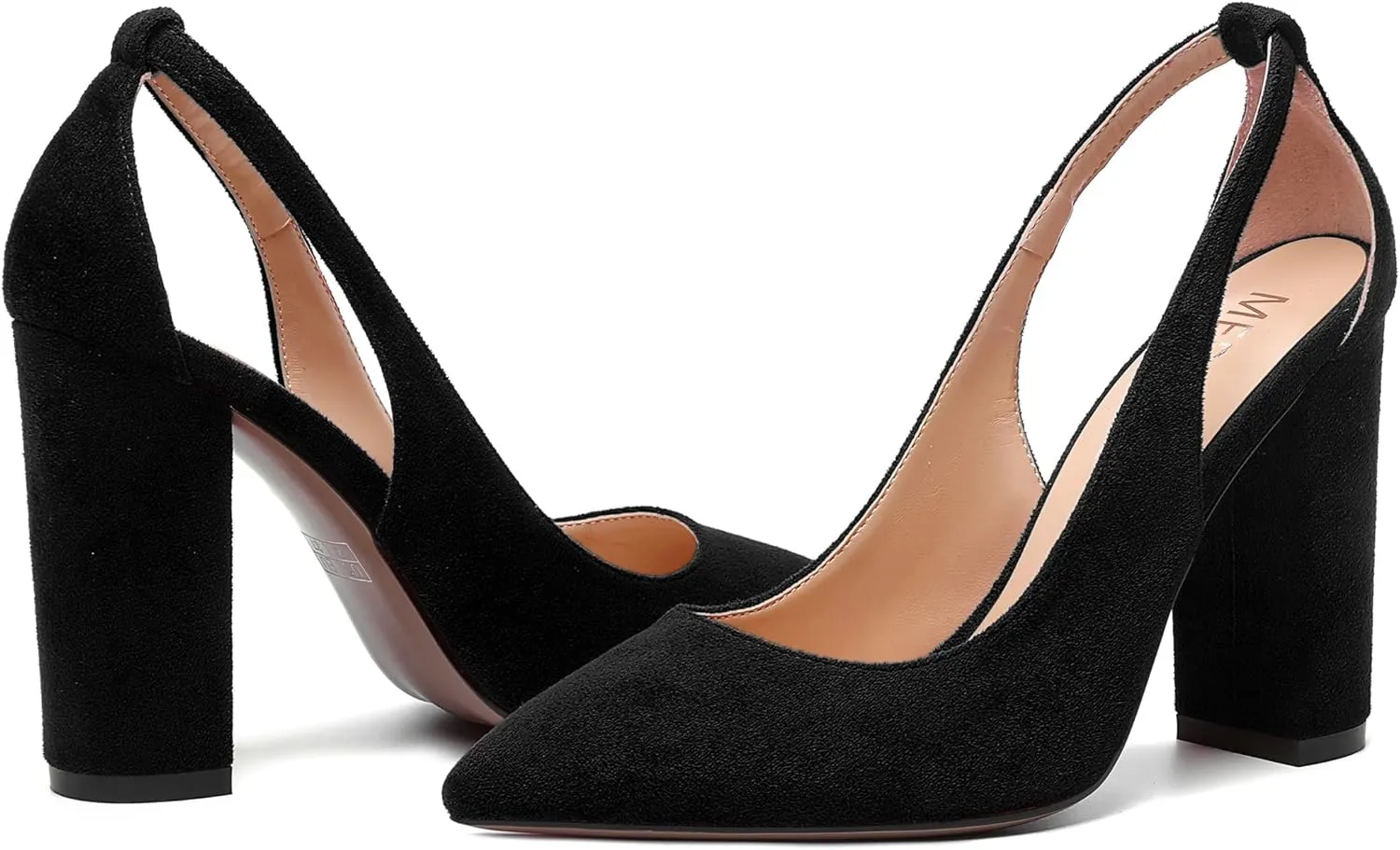 MERRORI Womens Evening Pointed Toe Solid Suede Elegant Slip On Chunky High Heel Pumps Shoes 4 Inch
