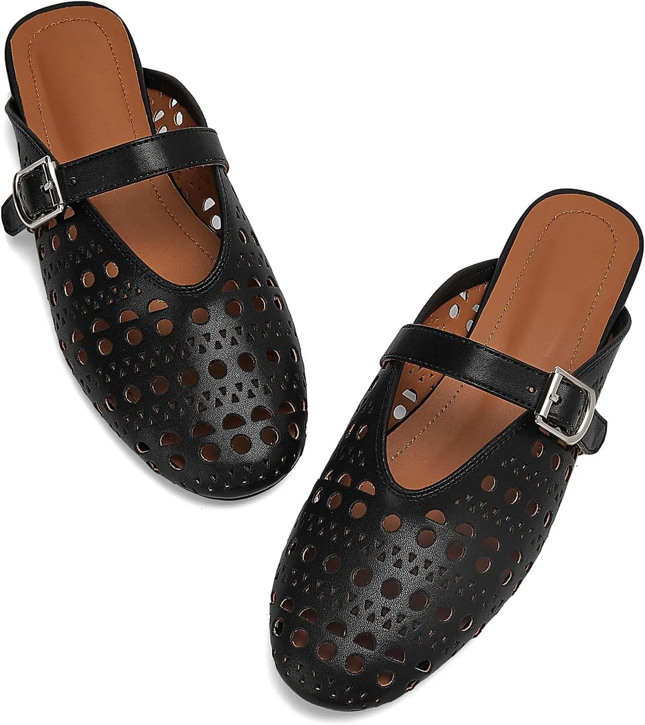 Mesh Flats Mules Sandals for Women,Women's Closed Toe Hollowing Fishnet Flat Sandals with Adjustable Ankle Strap Summer Dressy Sandals Low Heel Flats Ultra Comfortable Slip on Casual Shoes