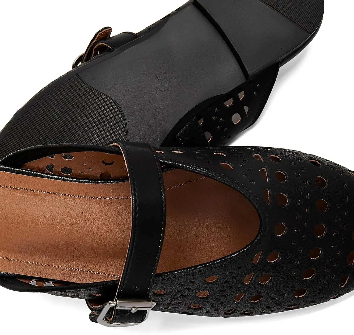Mesh Flats Mules Sandals for Women,Women's Closed Toe Hollowing Fishnet Flat Sandals with Adjustable Ankle Strap Summer Dressy Sandals Low Heel Flats Ultra Comfortable Slip on Casual Shoes