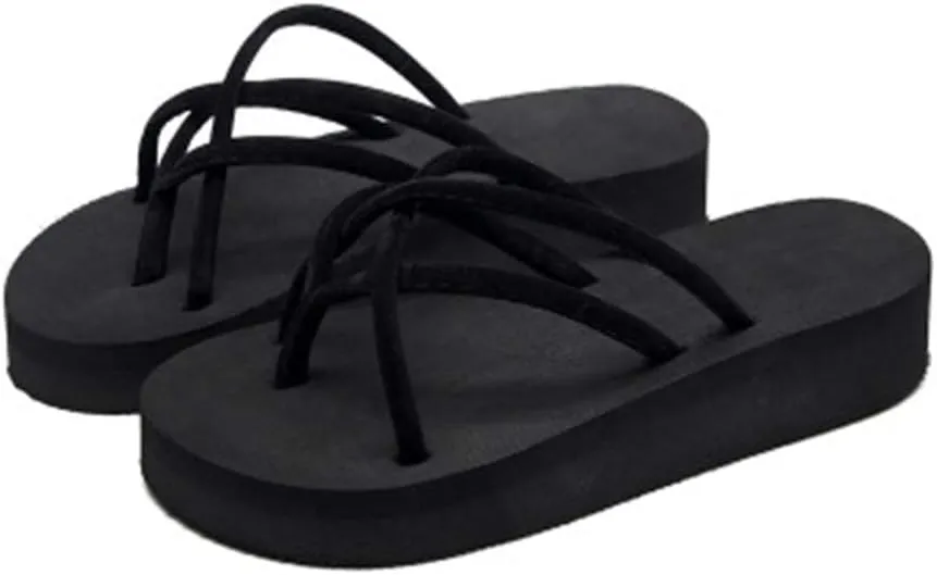 MIOKE Women's Strappy Flat Flipflops Summer Platform Slip On Comfort Nonslip Casual Beach Thong Sandals