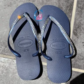 Navy Thin Strap Havaiana/Crystal - 2 Rows *