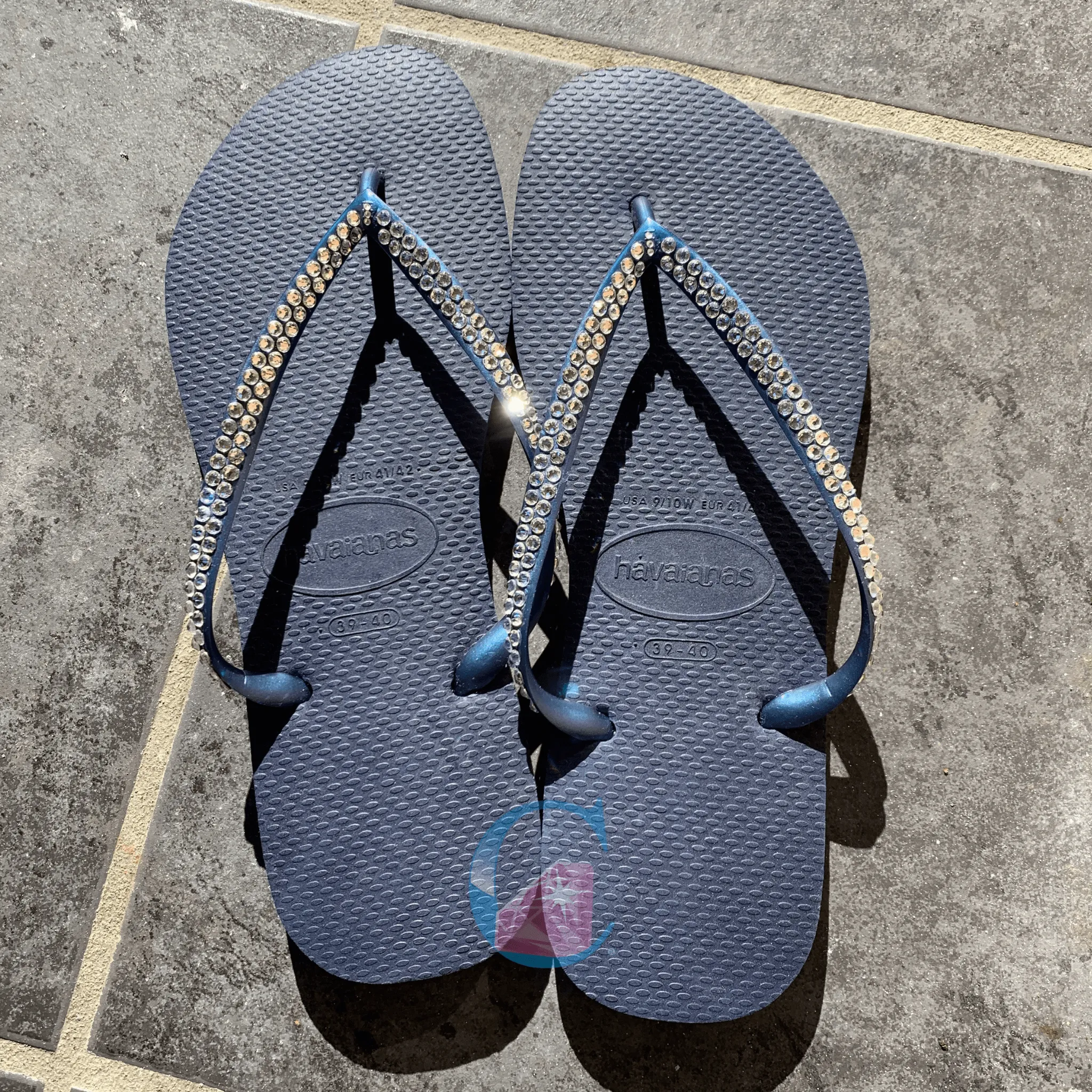 Navy Thin Strap Havaiana/Crystal - 2 Rows *