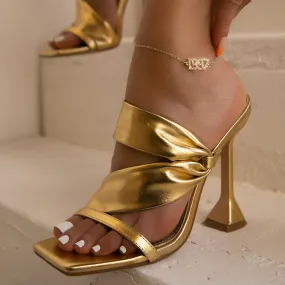 New fashion square opent toe slide stiletto heels for party