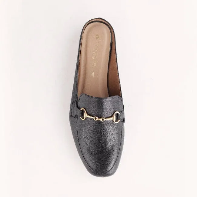 Open back mule with gold trim in Black - 12450