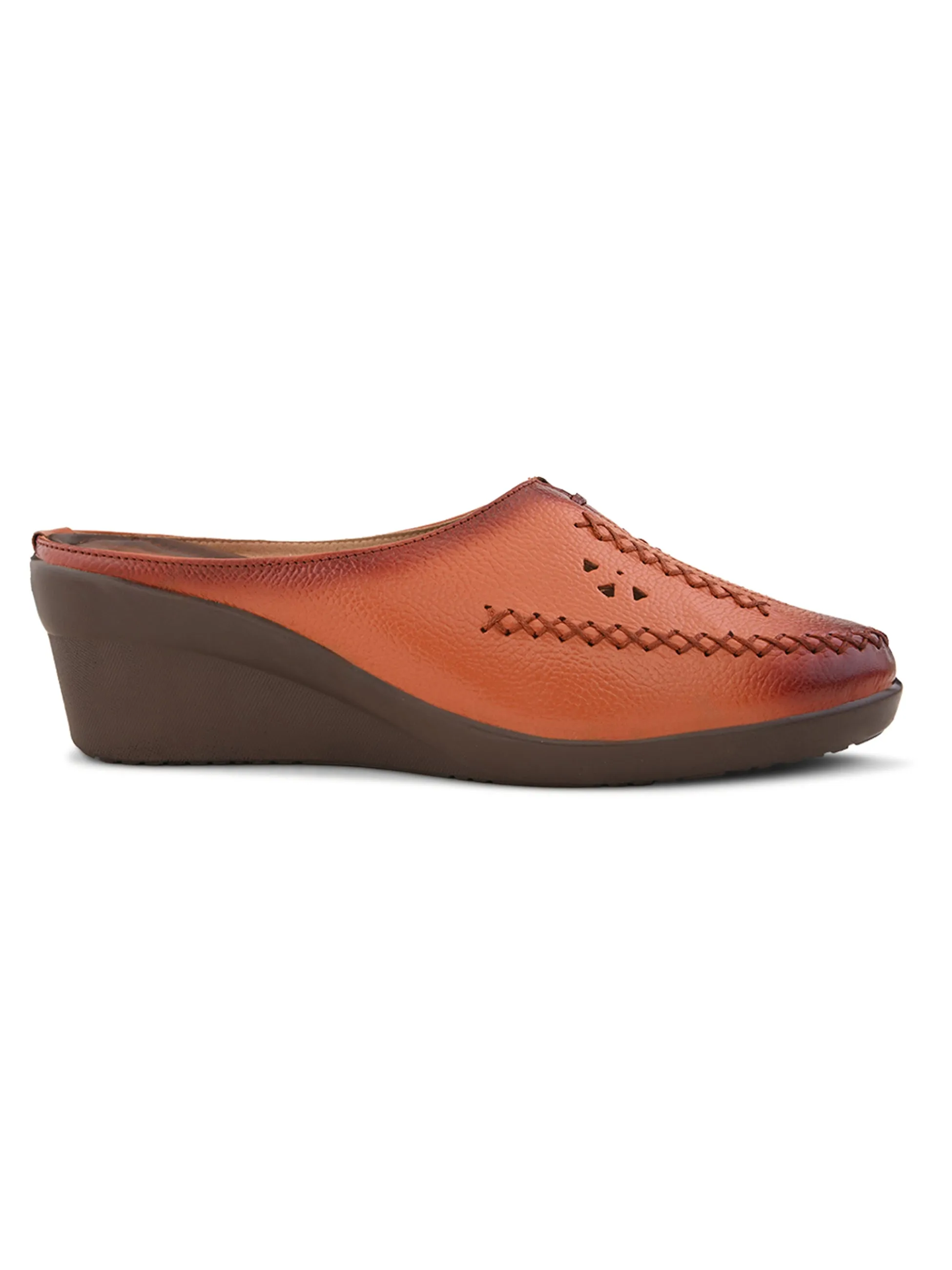 Pelle Albero Female's Tan Leather Wedge Heel Mules