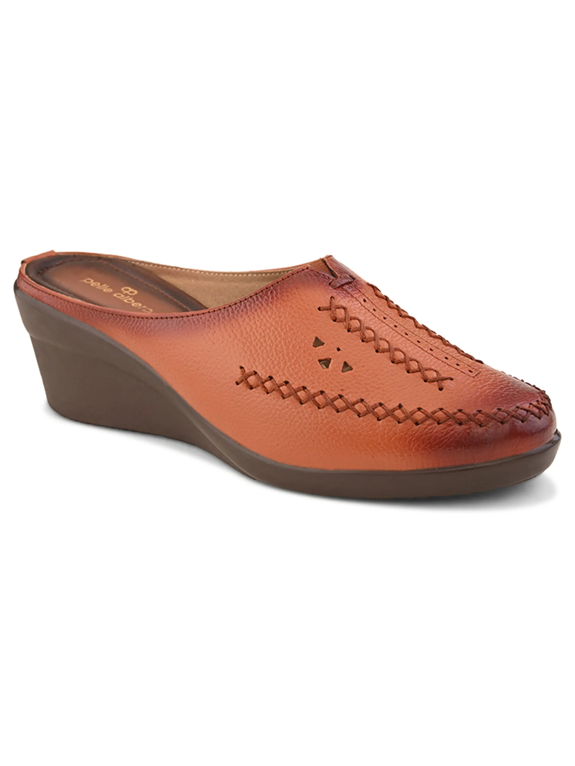 Pelle Albero Female's Tan Leather Wedge Heel Mules