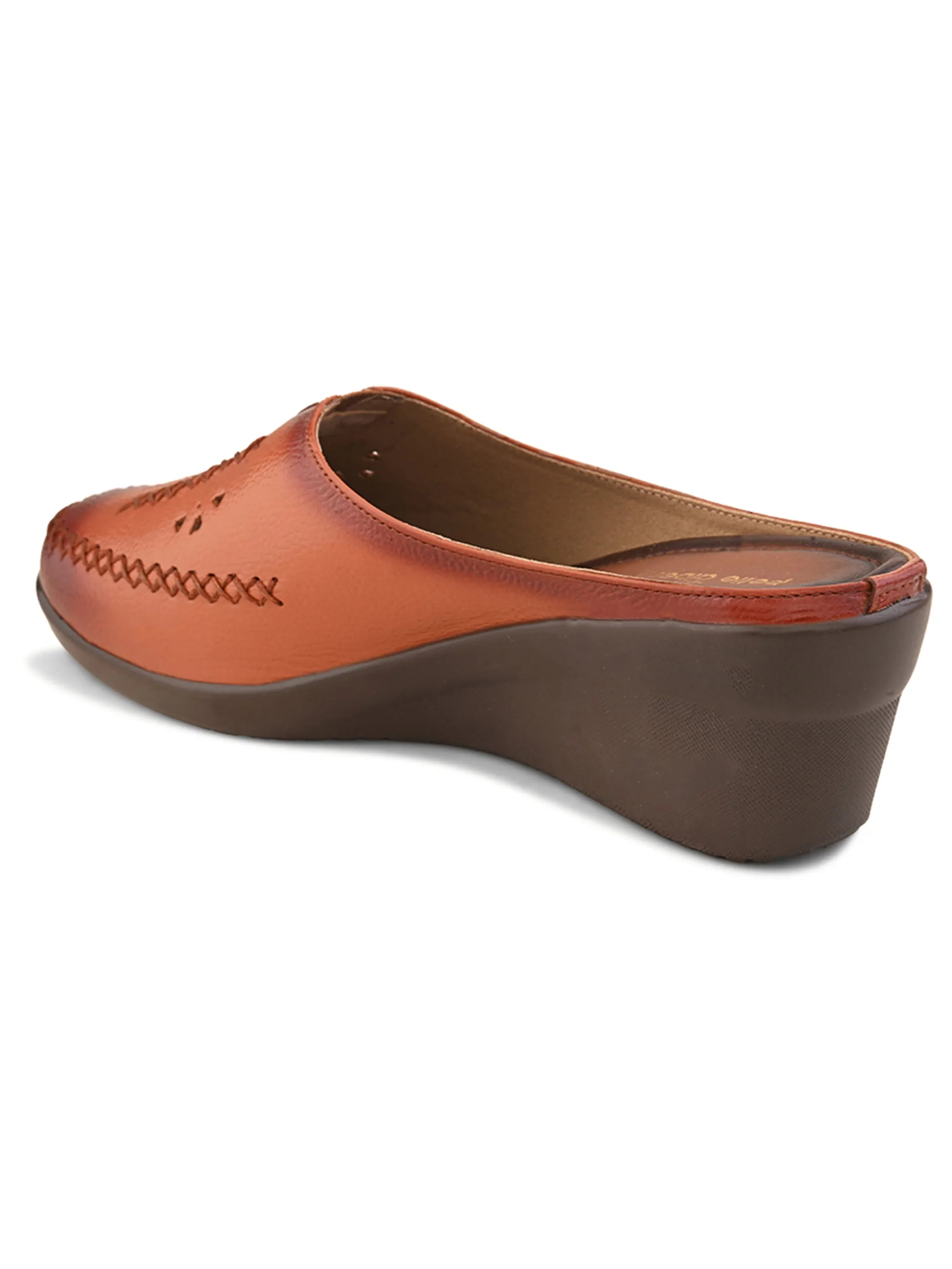 Pelle Albero Female's Tan Leather Wedge Heel Mules