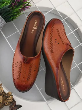 Pelle Albero Female's Tan Leather Wedge Heel Mules